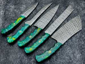 Juego de 5 cuchillos de Chef ecológicos con mango de palisandro con logotipo personalizado, cuchillos de cocina profesionales, cuchillas de acero de Damasco - Product Image 6