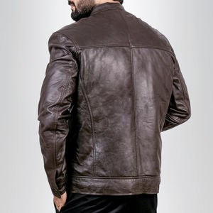 Veste en cuir véritable pour homme de marque en gros, mode d'hiver, sur mesure, col montant, logo sur le devant, OEM, commandes en gros - Product Image 2