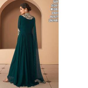 2025 seda étnica india rayón Anarkali azul Salwar Kameez bordado pesado Dupatta mangas completas acampanadas fiestas largas viscosa - Product Image 2