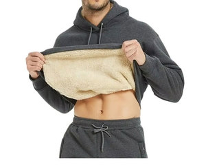 Men <b>Thick</b> <b>Fleece</b> Embroidered Beaded Hooded Pullover Hoodie Solid Design 100% Cotton Winter Warm - Product Image 2