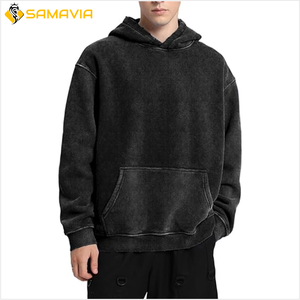 Sweat à capuche oversize élégant brodé avec fermeture éclair, délavé à l'acide, pour hommes et femmes, 100% coton, vêtements urbains avec pantalon de survêtement pour l'hiver - Product Image 2
