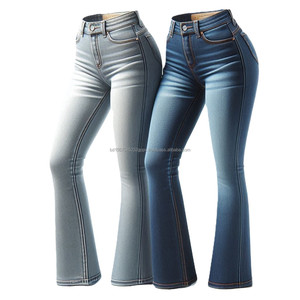 Spanxdex กางเกงยีนส์ซักยีนส์รัดรูปของผู้หญิงไซส์ XL ขาบานกว้างสีทึบแบบลำลองแห้งเร็ว - Product Image 2