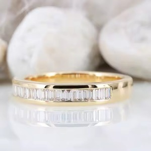 Baguette สีขาวแหวนหมั้นเพชรสำหรับงานแต่งงานนิรันดร์แหวนทองคำ14K แข็งของขวัญครบรอบ - Product Image 6