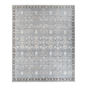 Tapis en laine noué à la main Erbe, gris et noir à motifs floraux, pour salon, technique de tissage plat, pour adolescents, tapis rectangulaire en jute pour couloir - Product Image 1