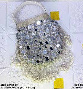 Bridal <b>Potli</b> <b>Bag</b> Beading Solid Pattern 1-1.9L Capacity Dori Closure Ring Strap Multi-Function for Evening Parties-Craftstages - Product Image 1