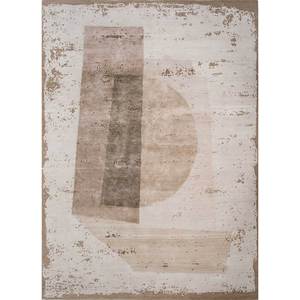 Alfombra minimalista de lana y seda de bambú anudada a mano en color marfil de UnfoldBy Kavi, modelo Esk-330(3D) con diseño geométrico. - Product Image 1