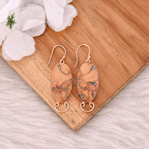 Malinga Boucles d'oreilles pendantes de Bohème Jasper faites à la main en laiton plaqué or rose, pierres précieuses ovales à la mode, cadeaux de fiançailles de mariage pour elle - Product Image 2