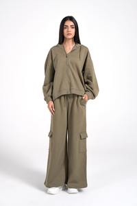 Conjunto de Sudadera con Capucha y Pantalones Acampanados de Felpa Gruesa con Bordado Invernal Personalizado de 370g, Estilo Holgado, Lavado Ácido, para Hombre - Product Image 3