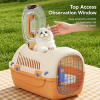 Caisse de transport portable en PP pour animaux de compagnie avec système de verrouillage, ventilée, couleur crème-orange, pour chats