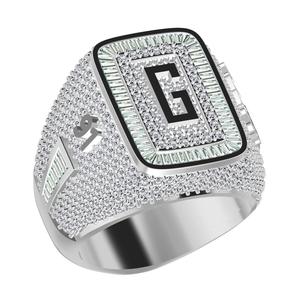 แหวนทองคำแท้ 10K ตัวอักษร G สำหรับผู้ชาย สไตล์ฮิปฮอป ประดับเพชรโมอิสซาไนต์ทรงบาแก็ตต์ รับรองโดย IGI งานฝีมือประณีต ดีไซน์เต็มวง สำหรับงานปาร์ตี้ ขายส่งตามสั่ง - Product Image 1