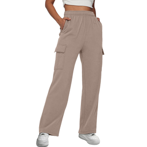 Vêtements de sport en coton pour femmes Pantalons de survêtement en molleton de couleur unie Pantalons de survêtement Pantalons de survêtement en polaire avec poches pour femmes - Product Image 5