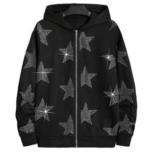Fabricant Sweats à capuche zippés en polaire lourde 400gsm avec étoiles en diamant pour hommes Sweats à capuche surdimensionnés avec strass étincelants pour hommes - Product Image 1