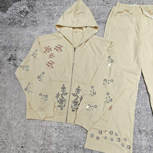 Ensemble de survêtement d'hiver pour homme en molleton 100% coton, noir, à manches longues, avec strass, décontracté, uni, dernier design, chaud et élégant - Product Image 3