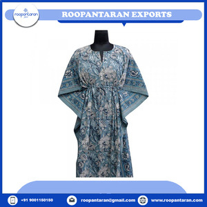 Kaftan-vestidos de talla libre de Dubái, ropa de descanso de algodón suave con estampado de bloque de mano indio, talla larga, a la venta - Product Image 2