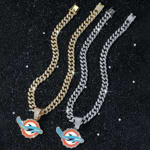 Pendentif sur le thème des Miami Dolphins de la NFL, personnalisé, en argent sterling exquis plaqué or 14 carats, style hip-hop, bijoux en moissanite - Product Image 5