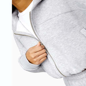 65% Cotton 35% Polyester Cropped Athletics Club Full <b>Zip</b> Hood Heather <b>Grey</b> <b>Women's</b> Tracksuit Top <b>Hoodie</b> - Product Image 5