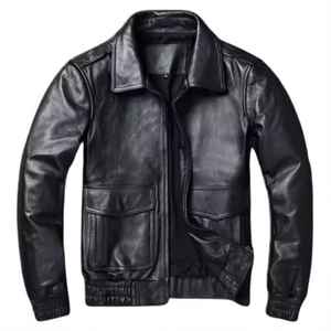 Trendy 100% Genuine Leather style vintage Zipper Closure Turn <b>down</b> Collar Cotton <b>Filling</b> <b>Men</b> Leather <b>Jacket</b> - Product Image 4