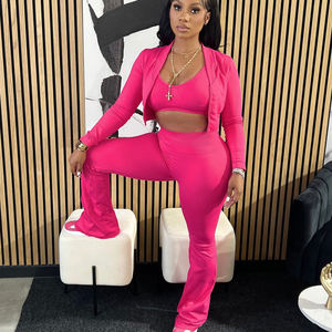 Chándal de entrenamiento deportivo de tres piezas para mujer, estilo informal sólido, manga larga, cremallera, trajes para correr, pantalones cortos para moda de ocio - Product Image 3