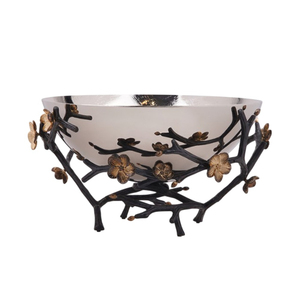 Bol de service en laiton doré fantaisie avec motif de branche verte et de fleurs, bol en métal décoratif fait à la main pour la décoration de la maison et les événements - Product Image 4