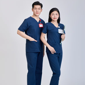 ชุดสครับทางการแพทย์แบบยูนิเซ็กซ์ สีกรมท่า ผลิตในเวียดนาม มีสินค้าในสต็อก ผ้า FMF WFX-CVC ผสมผ้าฝ้าย 52% โพลีเอสเตอร์ 45% สแปนเด็กซ์ 3% สำหรับตรวจหาเข็ม - Product Image 1