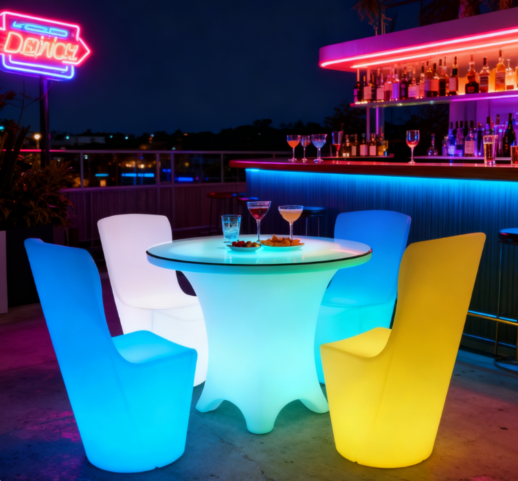 Durable Fancy Cocktail Table LED Chairs