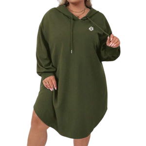 Robe à capuche en molleton vert olive pour femmes, longueur longue, coupe ample, ourlet arrondi, OEM, décontractée, impression personnalisée, fabrication en gros - Product Image 1