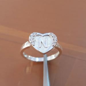 Ajuste de anillo del alfabeto A a Z Plata de Ley 925 en forma de corazón bisel en blanco resina leche materna DIY recuerdo conmemorativo fabricación de joyas - Product Image 4