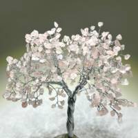 Escultura Artesanal Ecológica de Árbol de la Vida con Alambre Indio y Cristal de Cuarzo Rosa, Decoración Religiosa Feng Shui para el Hogar