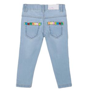 Girls Strip Denim Pant - <b>Light</b> Blue - Product Image 3
