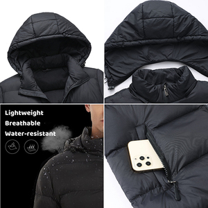 Blouson matelassé en toile pour homme de haute qualité, style uni avec capuche, logo personnalisé sur le devant, collection hiver, style urbain, vente en gros - Product Image 3