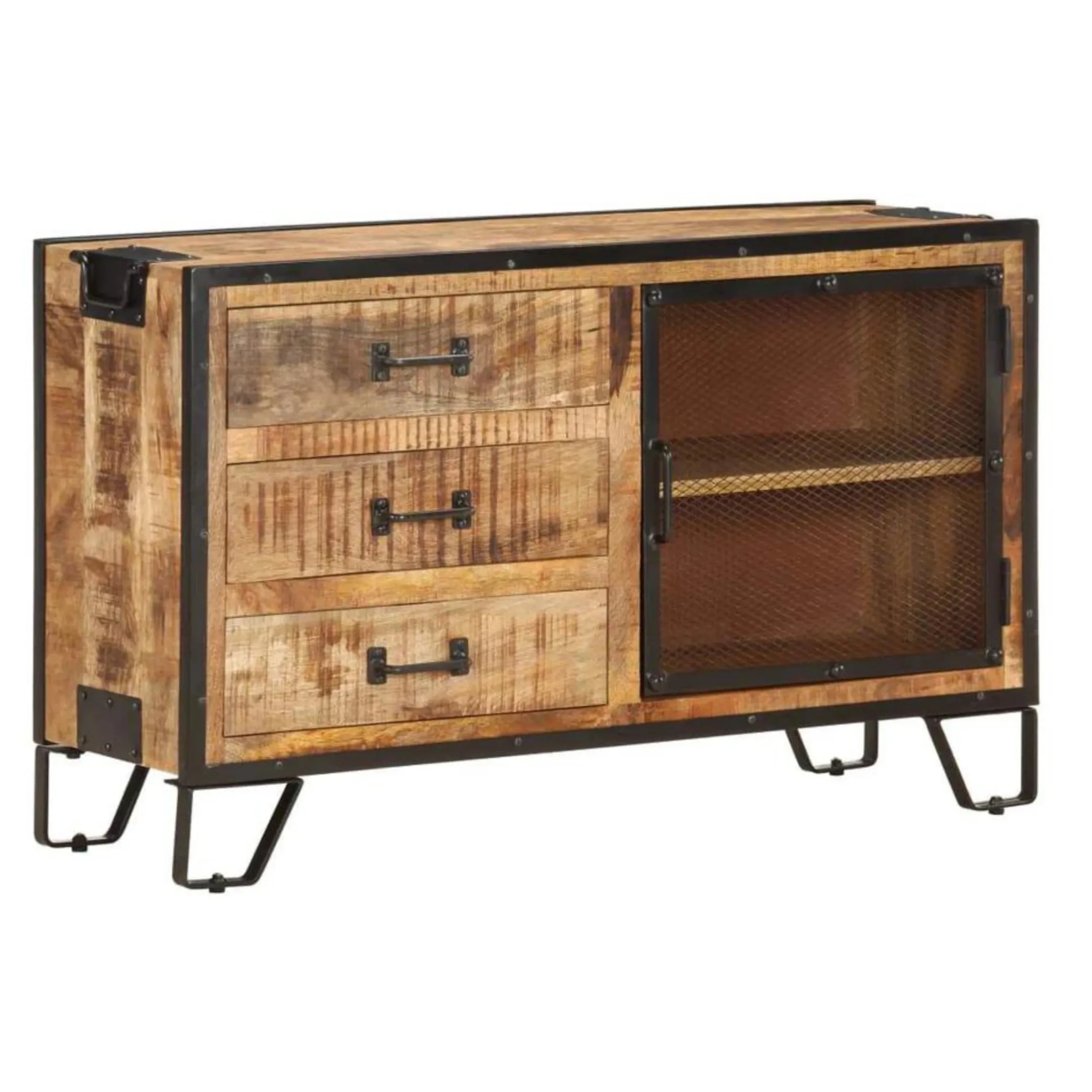 Armoire en fer et bois avec 3 tiroirs 1 étagère Mango bois simple porte en fer armoire de rangement motif vintage meubles de salon