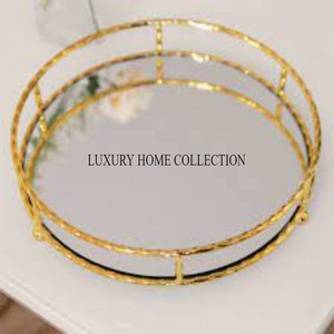 Elegante bandeja de espejo de cristal de metal de estilo lujoso con adornos deslumbrantes para bodas, aniversarios y decoración festiva - Product Image 5