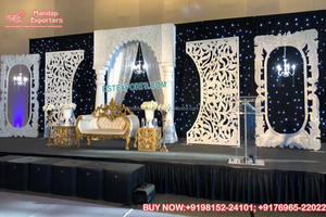 Gorgeous Traditional C Style FRP Golden Backdrop Frame <b>Set</b> Glitter Gold Stage <b>Decor</b> for Weddings - Product Image 2