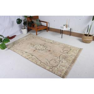 Vintage Rug, 4.3x8 ft Turkish Rug, <b>Brown</b> Polka dot <b>Wool</b> Rug - Product Image 2