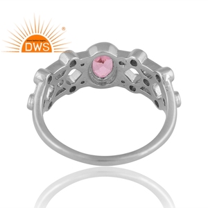 แหวนพลอยบุษราคัมสีชมพูชุบเงินแพลเลเดียมสี925ดีไซน์ใหม่และแหวนพลอยบุษราคัมสีขาวสำหรับผู้หญิงออกแบบได้ตามต้องการ - Product Image 2