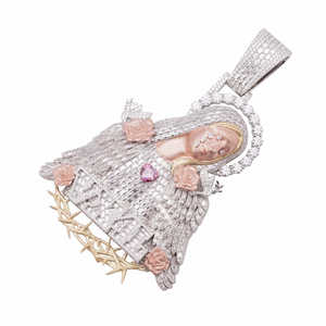 จี้พระแม่มารีทองคำ 14K แบบสั่งทำพิเศษ ประดับด้วยโมอิสซาไนต์สองสี - Product Image 4