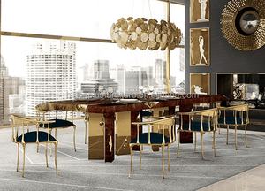 Juego de mesa de comedor de lujo Boca Do Lobo Empire, 8 sillas doradas de acero inoxidable, diseño moderno de madera maciza para bares de Hotel en casa - Product Image 2