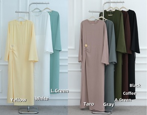 Abito elegante da donna donna in Abaya abito in tinta unita in morbida crêpe Abaya Femmes abito modesto con cravatta laterale <span class=keywords><strong>abbigliamento</strong></span> islamico - Product Image 4