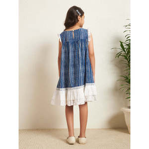 Bugandbees Abito da bambina in cotone a righe senza maniche con finiture in pizzo, lunghezza al ginocchio, casual, estivo, per <span class=keywords><strong>bambini</strong></span> - Product Image 4