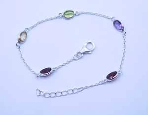 Handmade 925 Sterling <b>Silver</b> Wedding <b>Bracelet</b> Bohemian Style Multi Oval Cut Gemstone Bezel <b>Bracelet</b> Size 8.5-<b>for</b> Gift or Party - Product Image 1