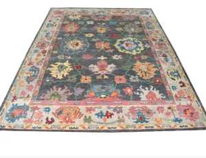 Tapis Oushak personnalisé fait à la main laine de haute qualité moderne coloré tapis turc marine corail 9x12 motif abstrait pour le salon - Product Image 2