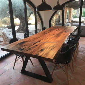 Juego de Mesa de Comedor Cuadrada Moderna con Borde Natural, Madera de Nogal Sólida, Ecológica, Estilo Rústico, para Hogar, Hotel, Sala de Estar - Product Image 1