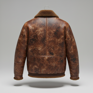 Chaqueta de Cuero Marrón Desgastada para Hombre al por Mayor, Chaqueta de Piloto Estilo Bomber Vintage con Efecto de Manchas de Aceite - Product Image 2