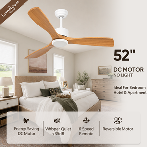 52 Inch Modern Wood Ceiling <b>Fan</b> Without Light, Bedroom Ceiling <b>Fan</b> <b>with</b> <b>Remote</b> Control Quiet Reversible DC Motor for Living Room - Product Image 1