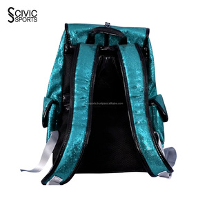 Sac décontracté avec logo d'équipe personnalisable, sac à dos bleu pailleté pour cheerleaders avec compartiment à chaussures pailleté - Product Image 3
