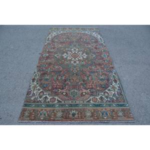 Vintage <b>Turkish</b> <b>Rug</b> Classic Brown Beige 4.5 X 9.2ft Large Area Patchwork Design for Hallway Bedroom Wool Latex for Bedside Room - Product Image 1