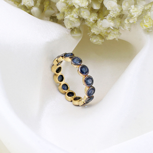 Memoria Jewels Natural Blue Sapphire Beaded Gold Plated Bezel Setting Chakra Healing Band <b>Ring</b> Women's 925 Sterling Silver <b>Ring</b> - Product Image 1