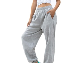 Women Gray Harem <b>Pants</b> Mid Waist Drawstring Loose Fit Full Length Casual Solid Color Cotton Fleece Breathable Autumn Wear - Product Image 4