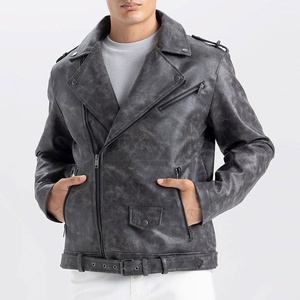 Chaqueta de cuero para hombre hecha en fábrica con diseño de la demanda del cliente, chaqueta de cuero de motorista con cuello levantado de Material suave cómodo - Product Image 2