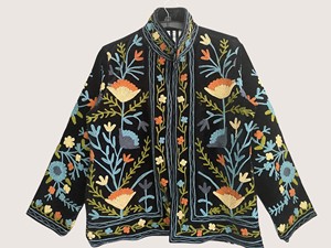 Chaqueta de Estilo Chino con Bordado Floral, Ecológica, Bohemia, Mezcla de Lana, Cuello Redondo, Manga Larga, Talla Grande, Informal de Invierno para Mujer - Product Image 1